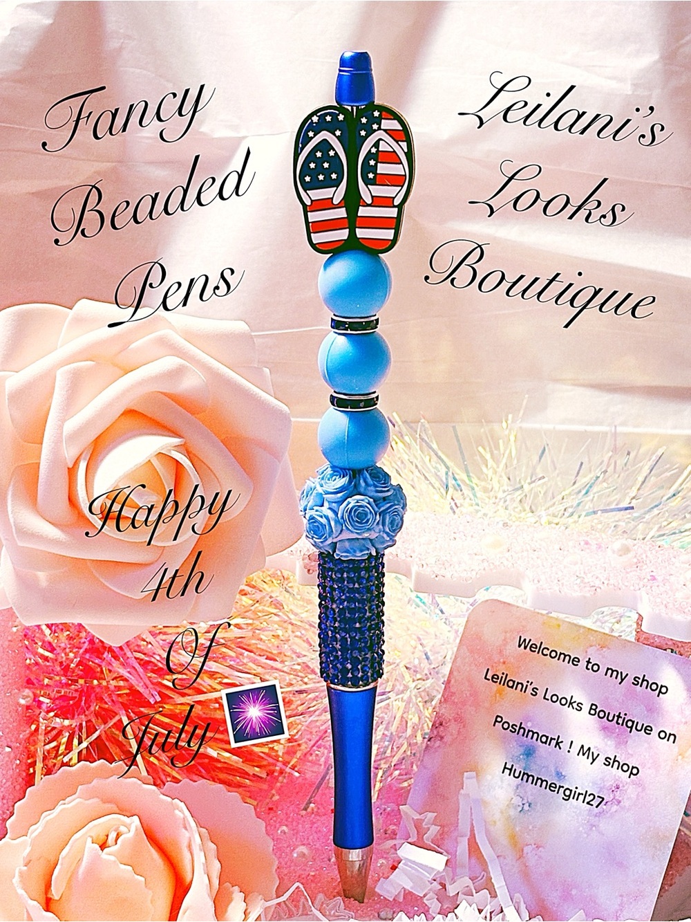 Patriotic Blue Beaded Decorative Pen/Fancy beaded Pen/gifts